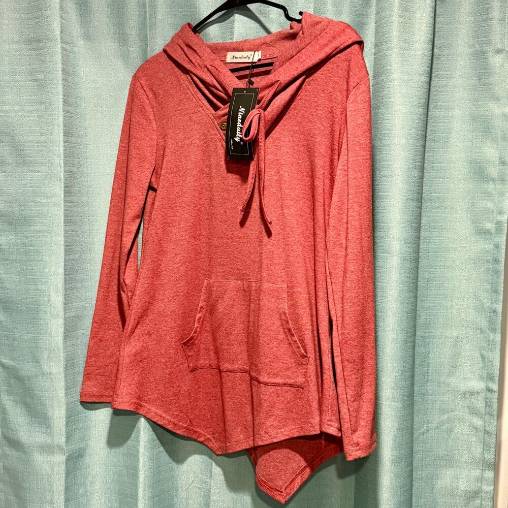 Ninedaily Red Lace-Up Asymmetric Hoodie (NWT)